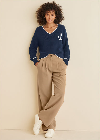 Anchor V-Neck Sweater - Navy & White | Venus Budget Friendly