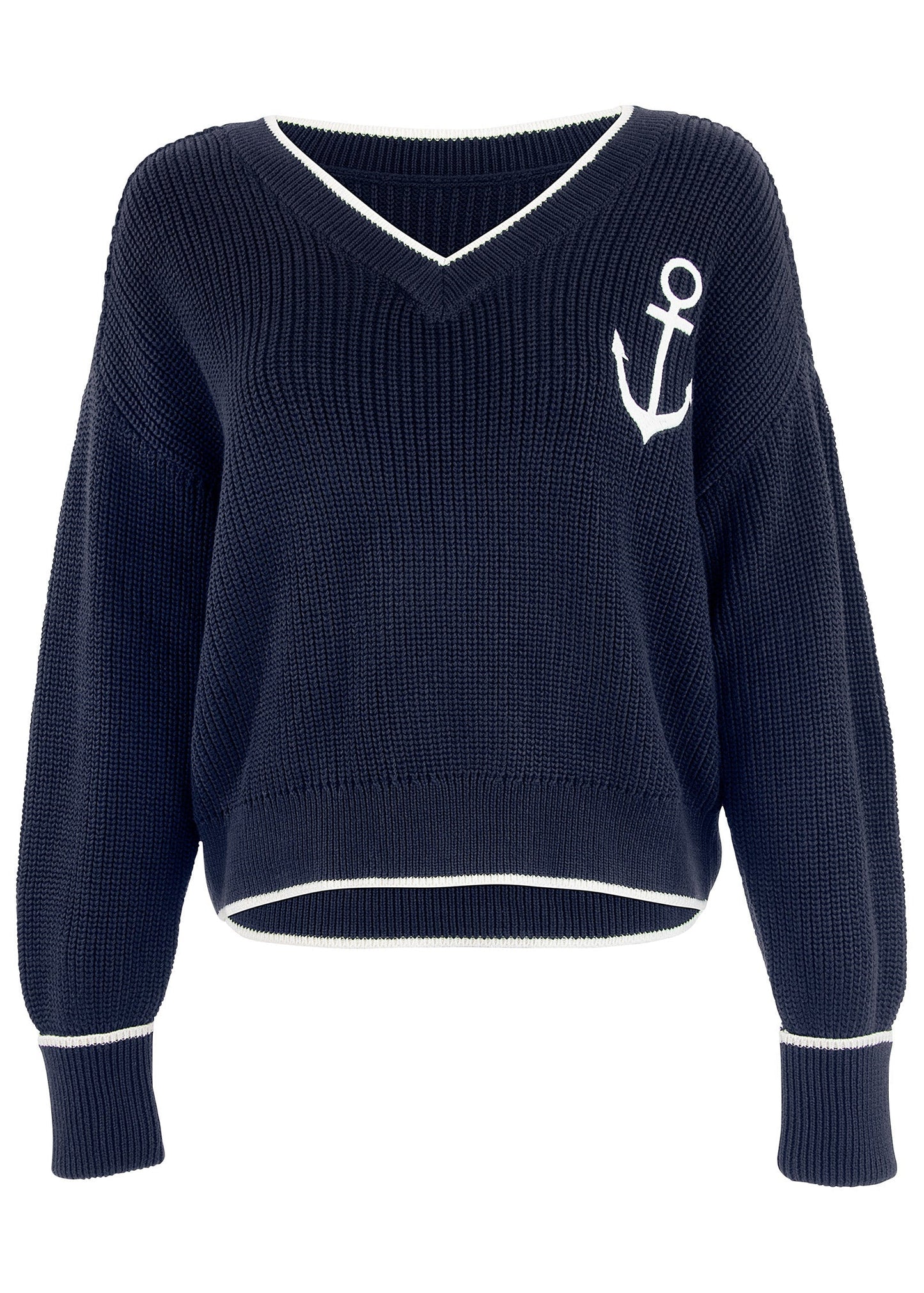 Anchor V-Neck Sweater - Navy & White | Venus Budget Friendly