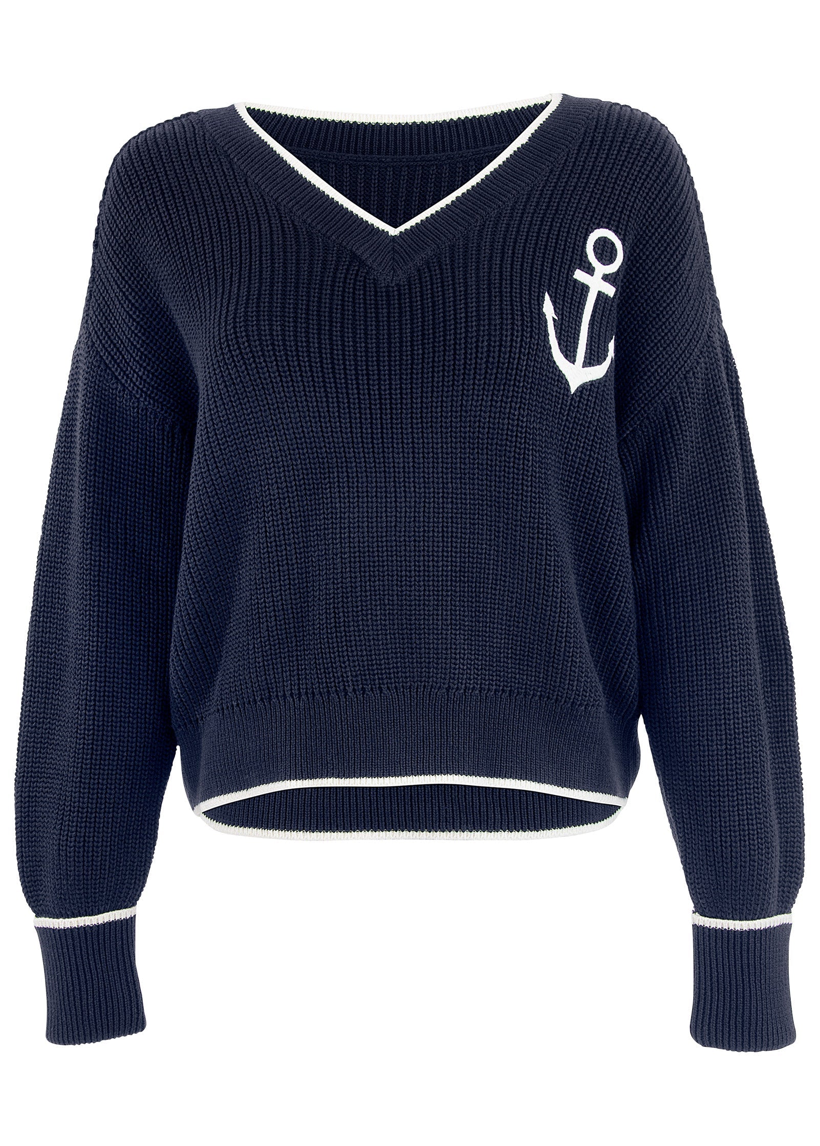 Anchor V-Neck Sweater - Navy & White | Venus Budget Friendly