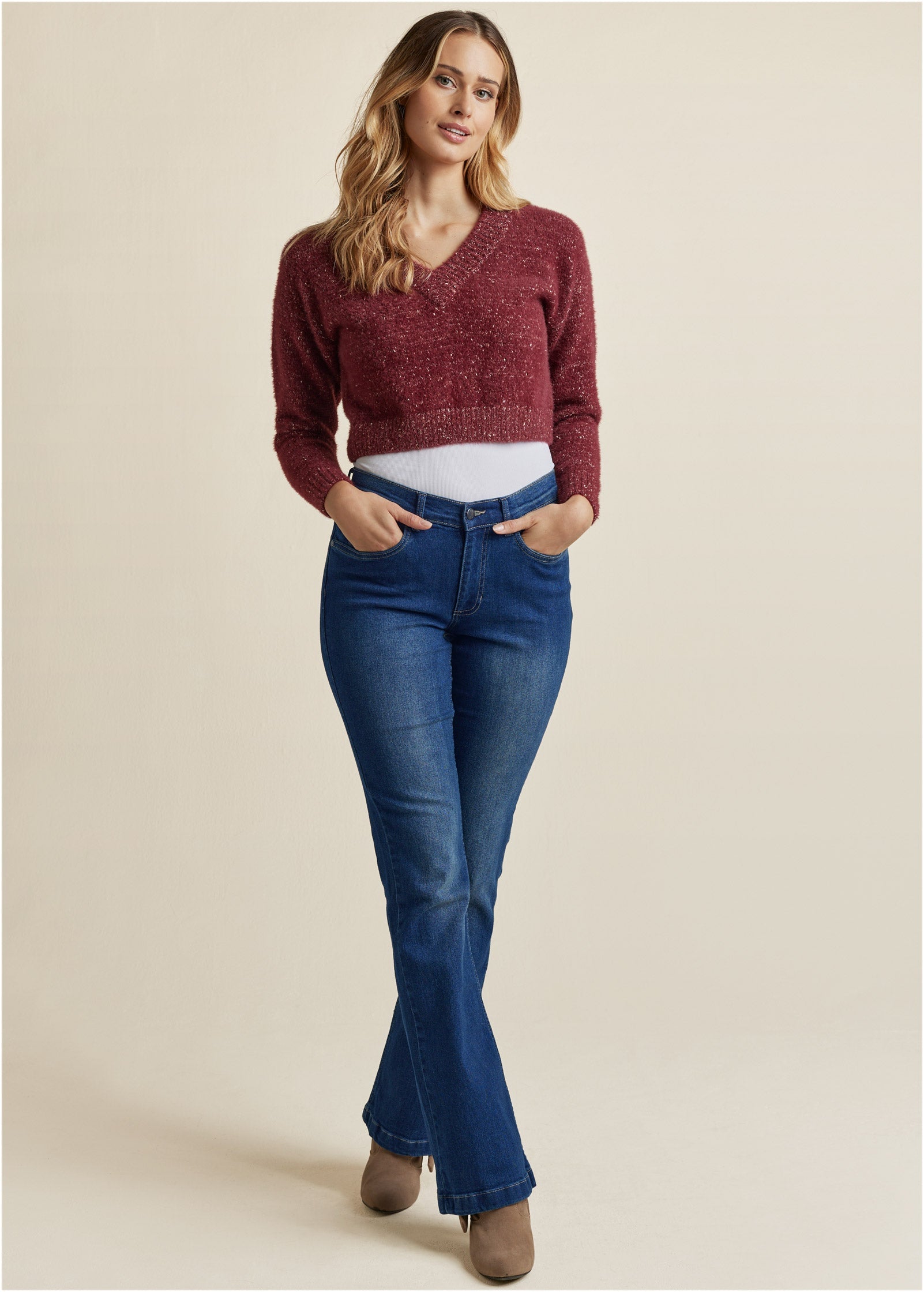 V-Neck Sweater - Burgundy | Venus Great Deal