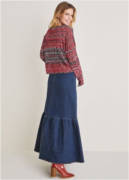 Cotton Slub Star Sweater - Racing Red Multi | Venus Best Seller