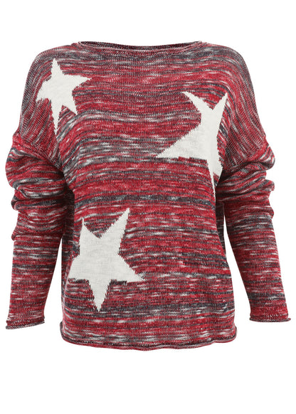 Cotton Slub Star Sweater - Racing Red Multi | Venus Best Seller