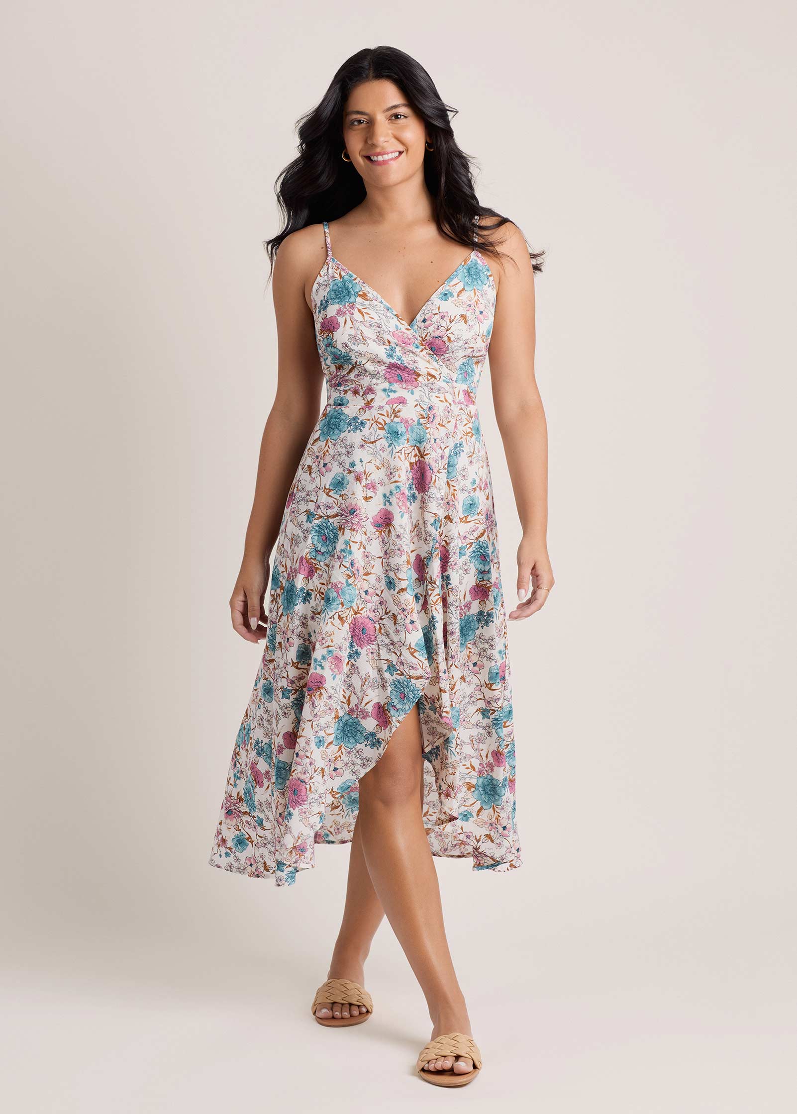 Vibrant Floral Wrap Dress Ivory Floral | Venus Value