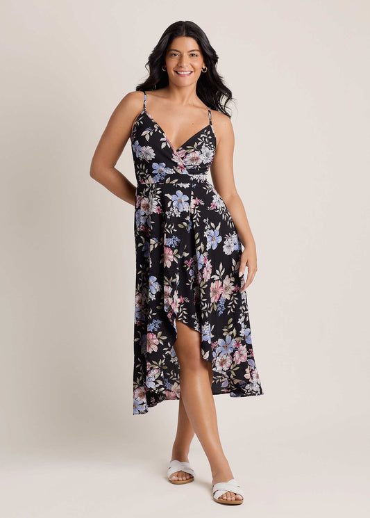Spring Blossoms Wrap Dress Black Mauve Floral | Venus Affordable