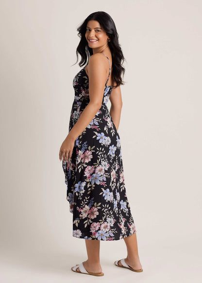 Spring Blossoms Wrap Dress Black Mauve Floral | Venus Affordable