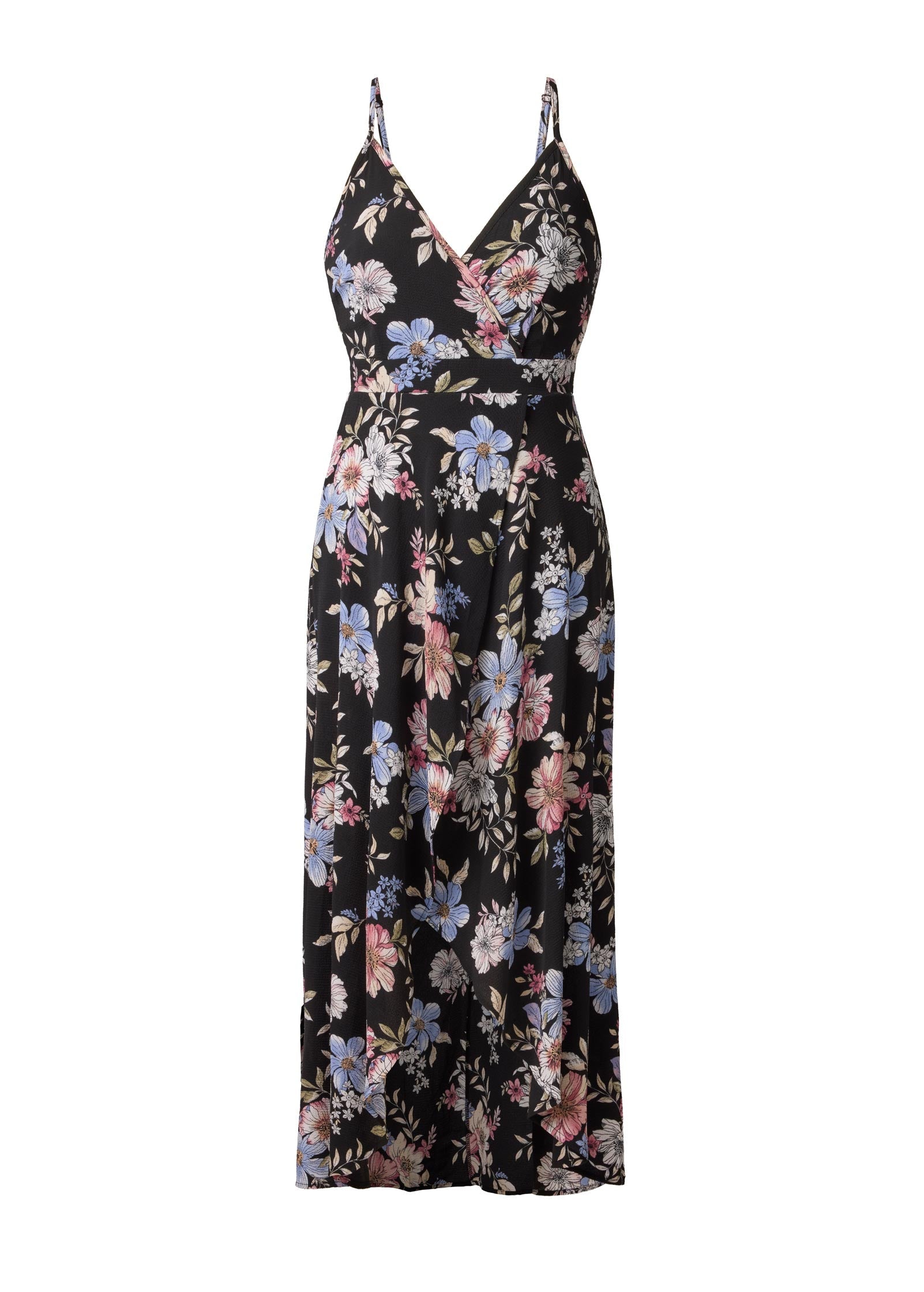 Spring Blossoms Wrap Dress Black Mauve Floral | Venus Affordable