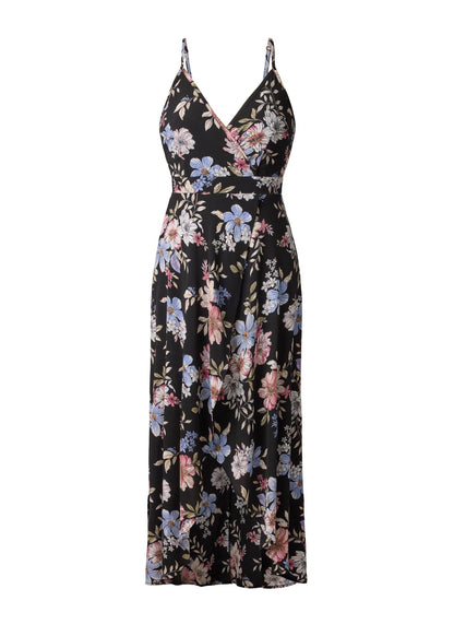 Spring Blossoms Wrap Dress Black Mauve Floral | Venus Affordable