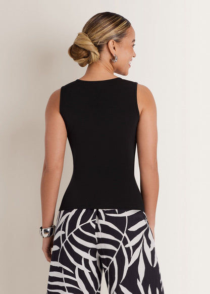 Knot Front Sleeveless Top Jet Black | Venus Featured