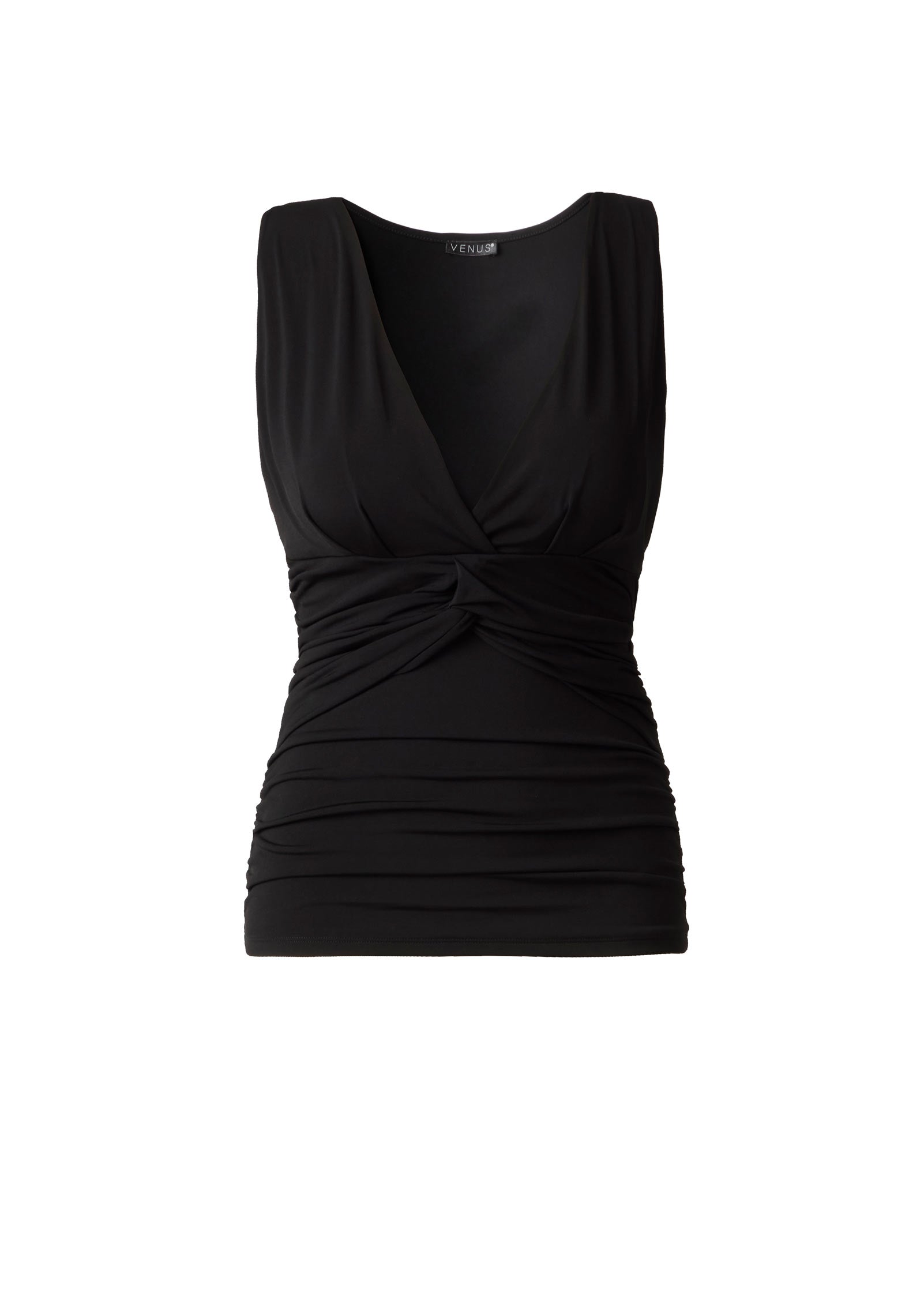 Knot Front Sleeveless Top Jet Black | Venus Featured