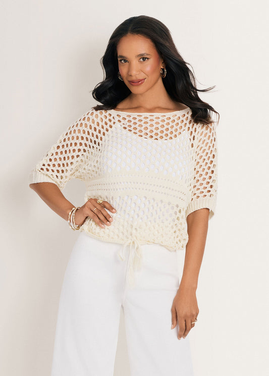 Cotton Open Knit Sweater Cream | Venus Best Seller