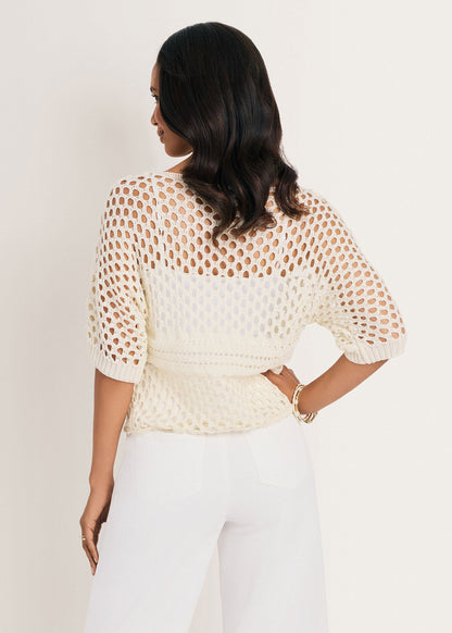Cotton Open Knit Sweater Cream | Venus Best Seller
