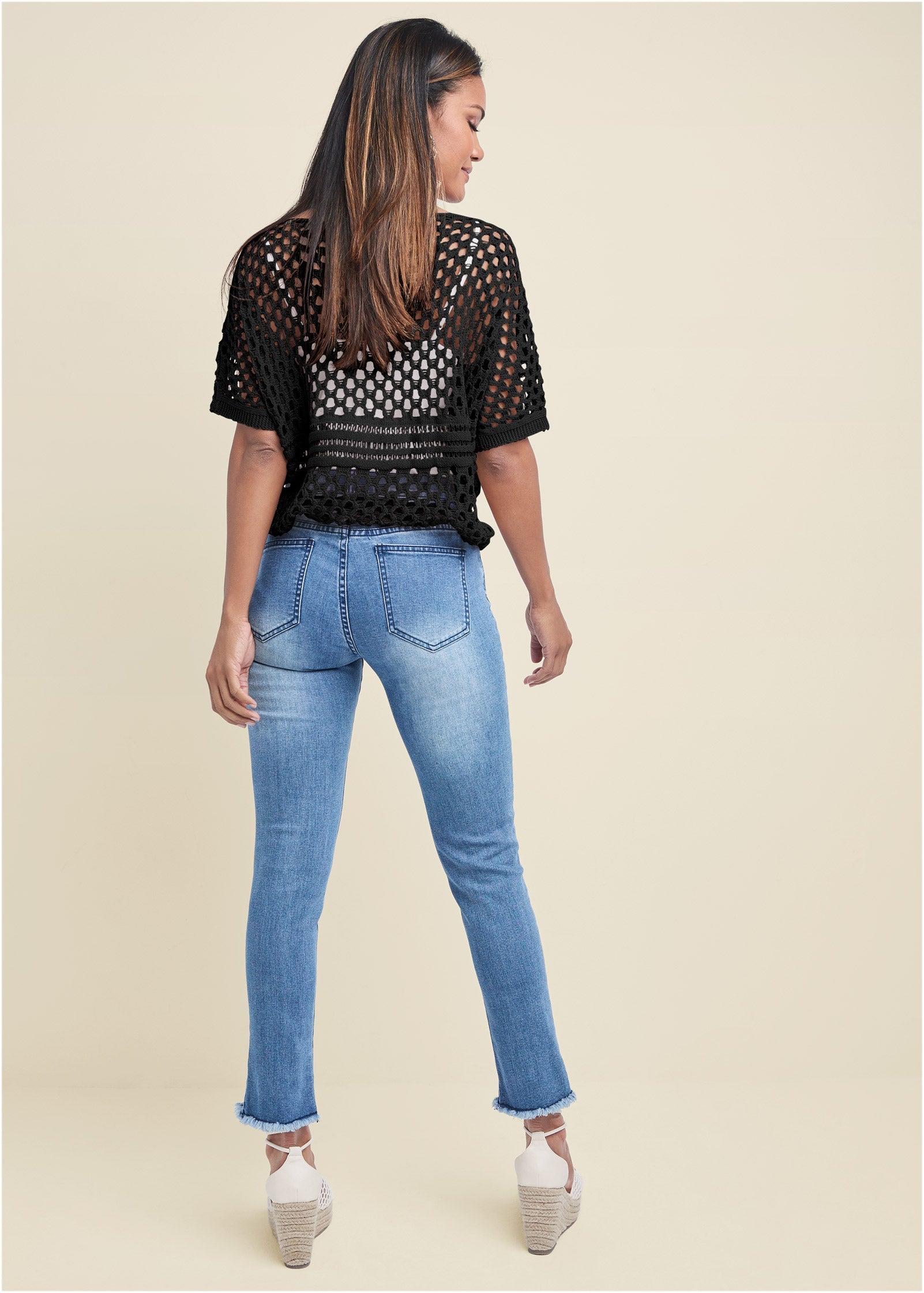 Cotton Open Knit Sweater Black | Venus Customer Favorite