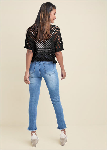 Cotton Open Knit Sweater Black | Venus Customer Favorite