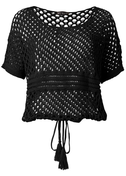 Cotton Open Knit Sweater Black | Venus Customer Favorite