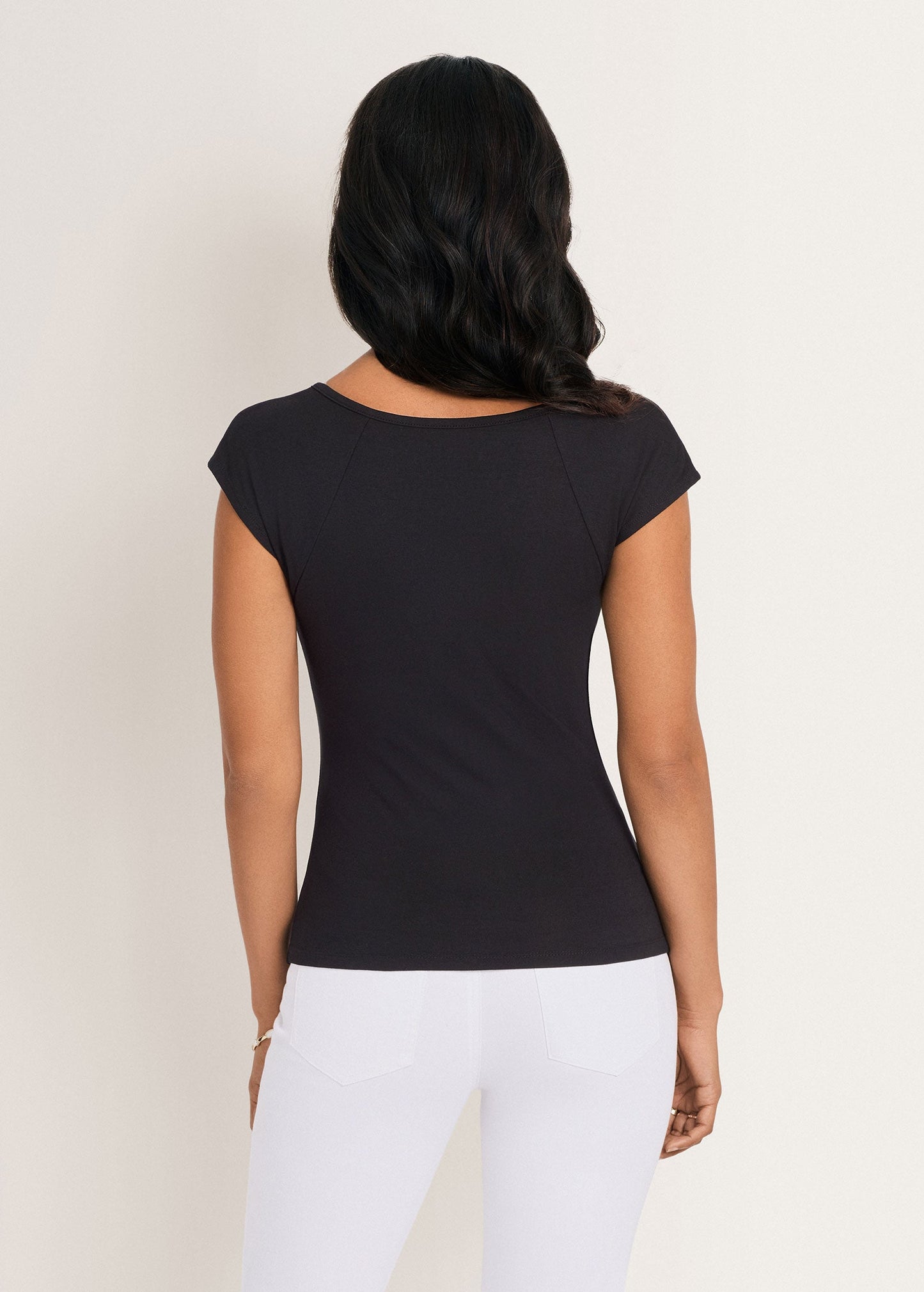 Ruched Cap Sleeve Top Jet Black | Venus Popular Choice