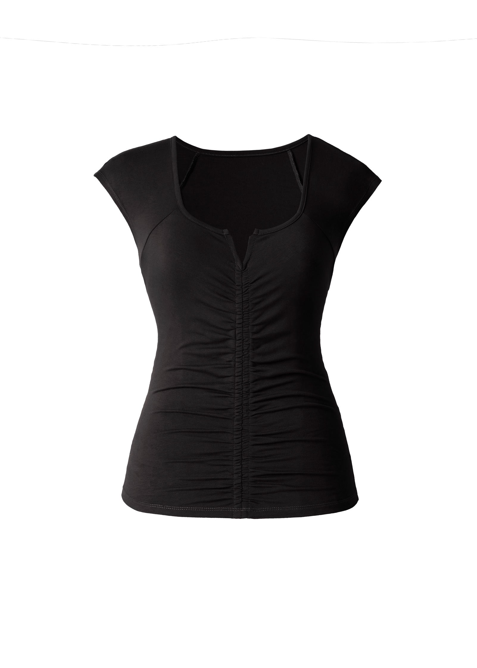 Ruched Cap Sleeve Top Jet Black | Venus Popular Choice
