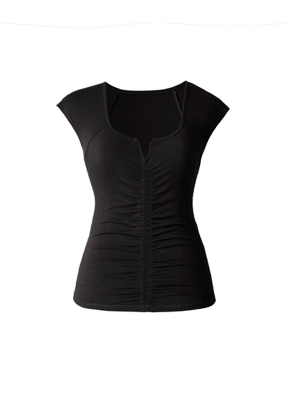 Ruched Cap Sleeve Top Jet Black | Venus Popular Choice