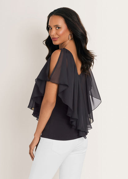 Cold Shoulder Flutter Top Jet Black | Venus Best Seller