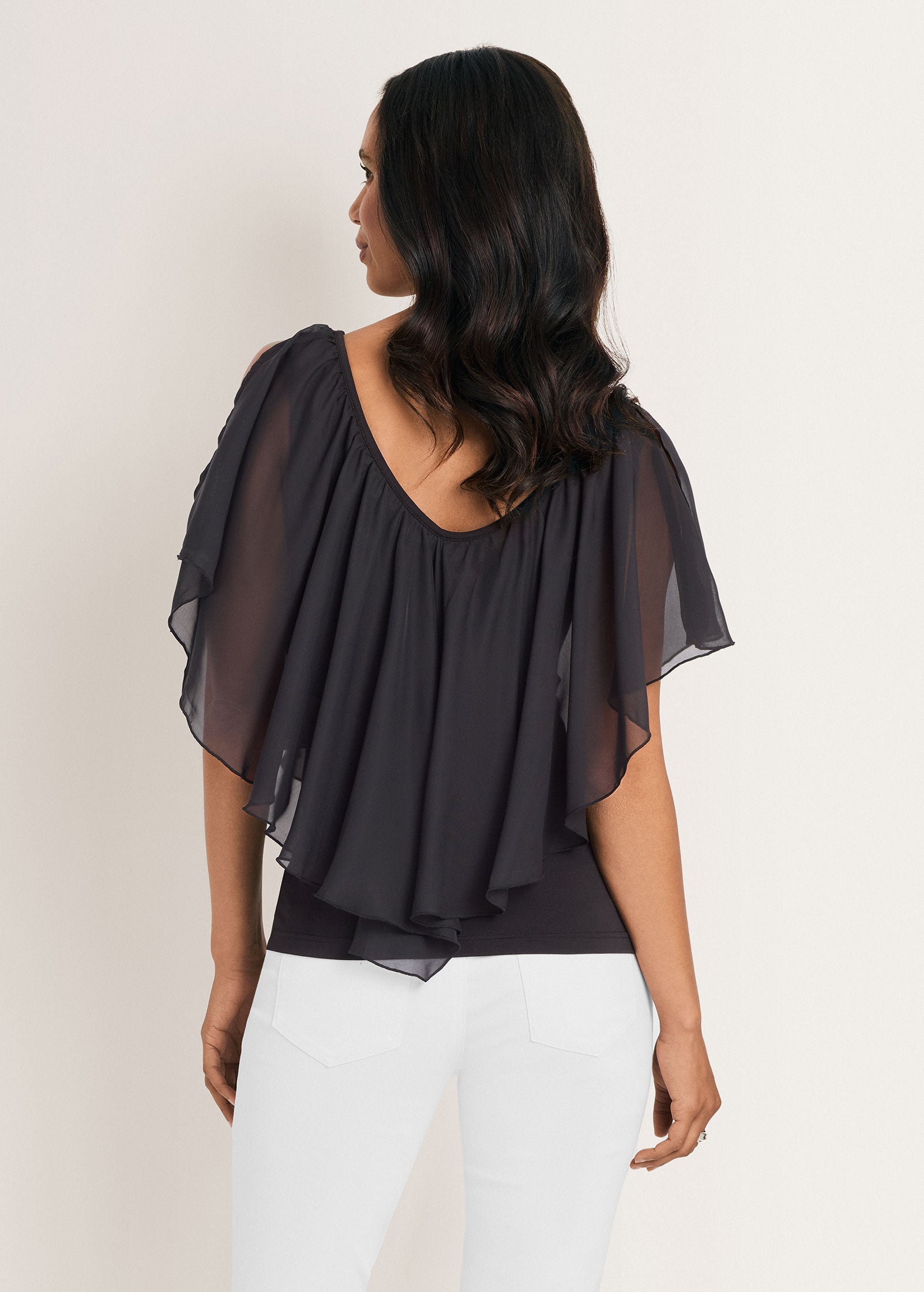 Cold Shoulder Flutter Top Jet Black | Venus Best Seller