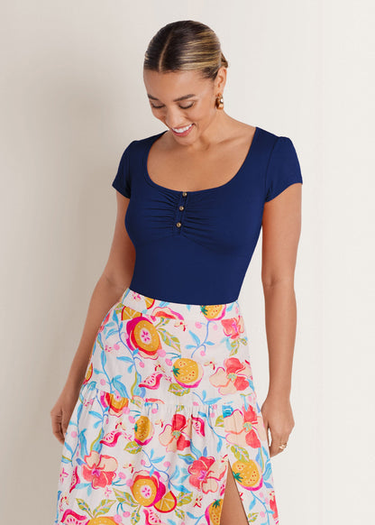 Square Neck Henley Navy Peony | Venus Sale
