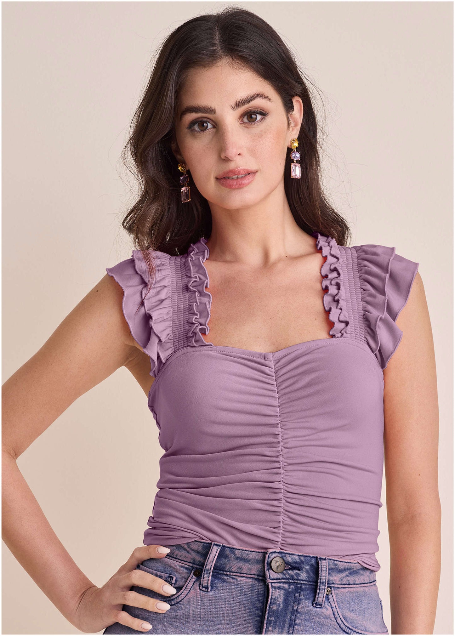 Ruched Ruffle Sleeveless Top Valerian | Venus Value