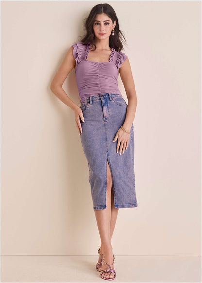 Ruched Ruffle Sleeveless Top Valerian | Venus Value