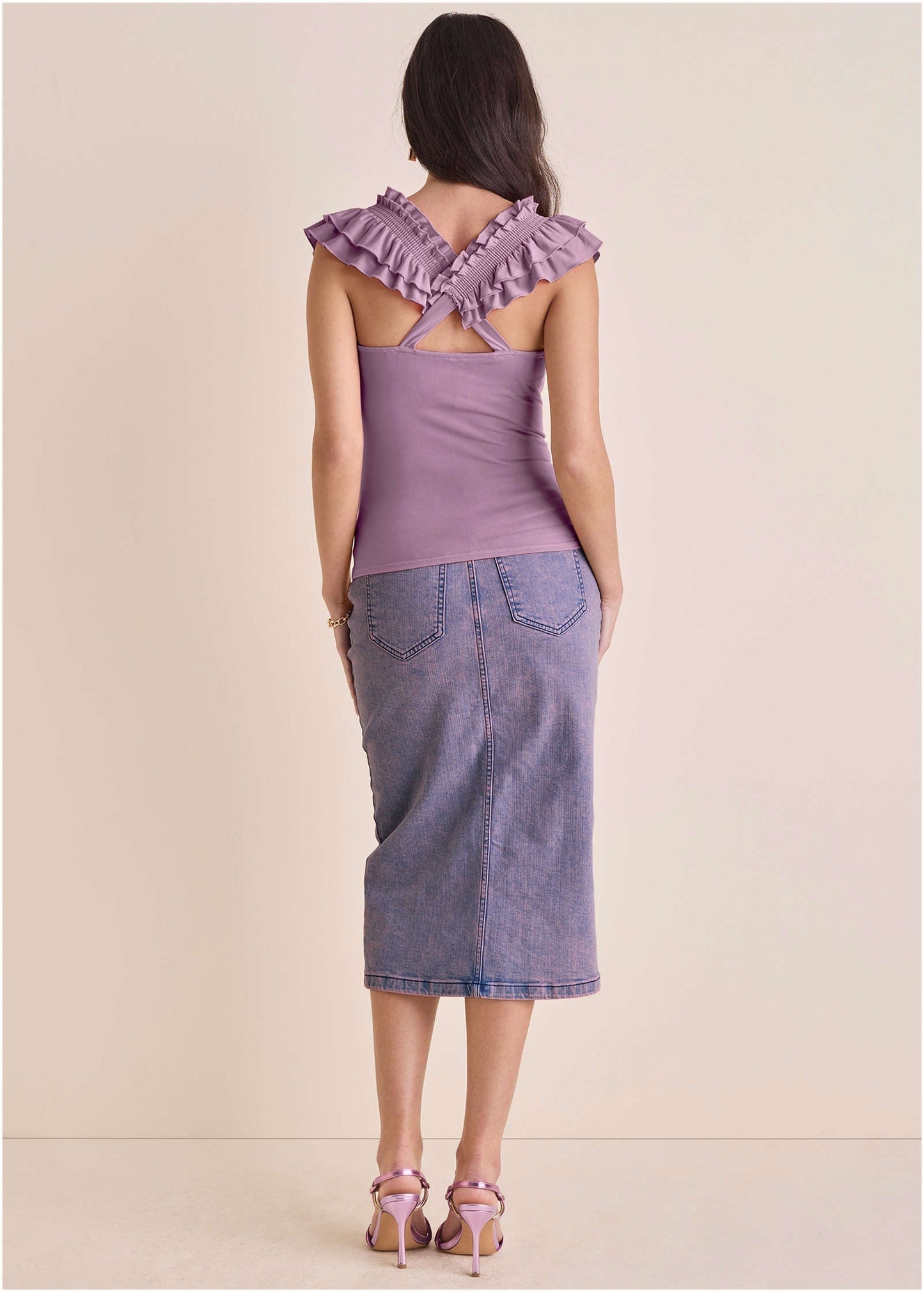 Ruched Ruffle Sleeveless Top Valerian | Venus Value