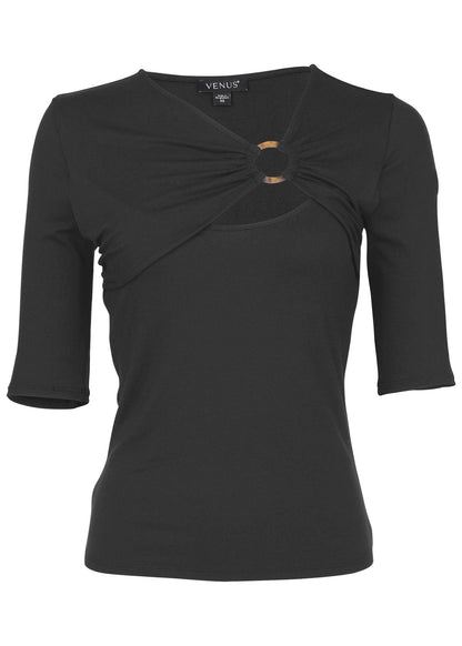 Cutout 3/4 Sleeve Top Jet Black | Venus Affordable