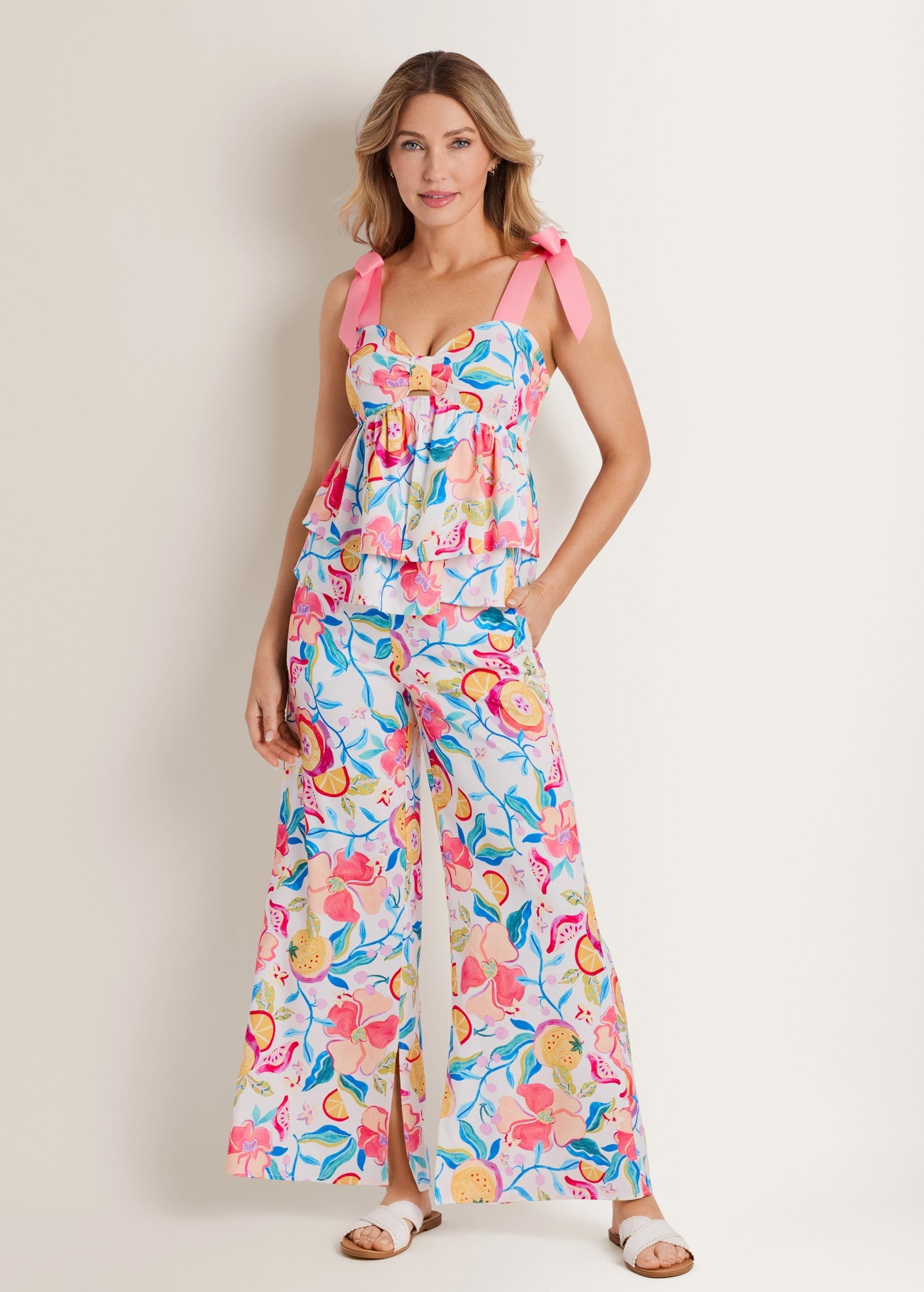 Tiered Ruffle Tank Soft Citrus Floral | Venus Popular Choice