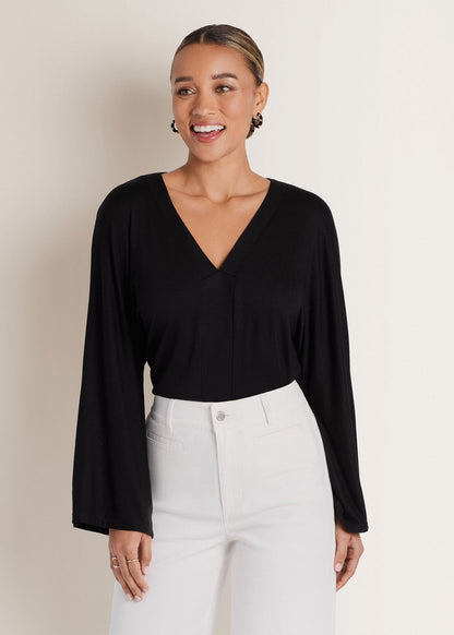 Banded Hem Top Jet Black | Venus Sale