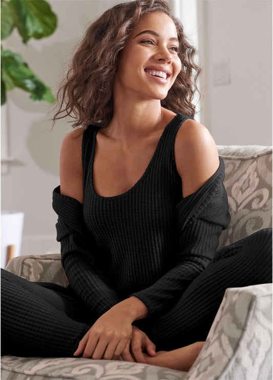 Cozy Waffle 3 Piece Set Jet Black | Venus Cost Saving
