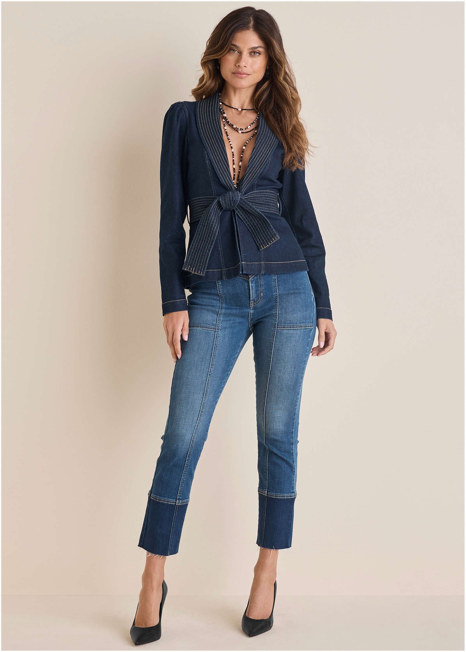Puff Shoulder Denim Blazer for Women - Dark Wash • Fashion | Venus Special Offer