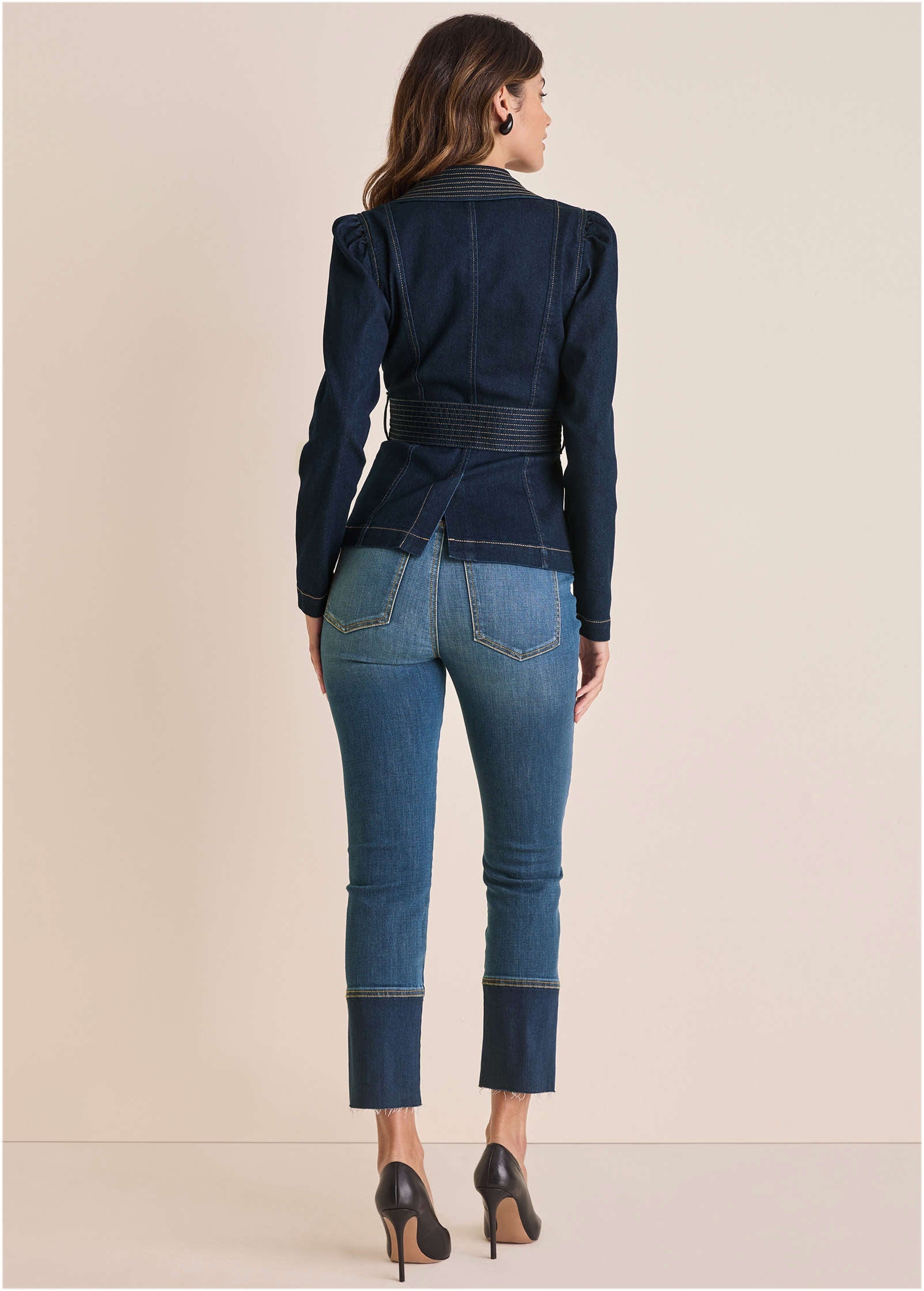 Puff Shoulder Denim Blazer for Women - Dark Wash • Fashion | Venus Special Offer