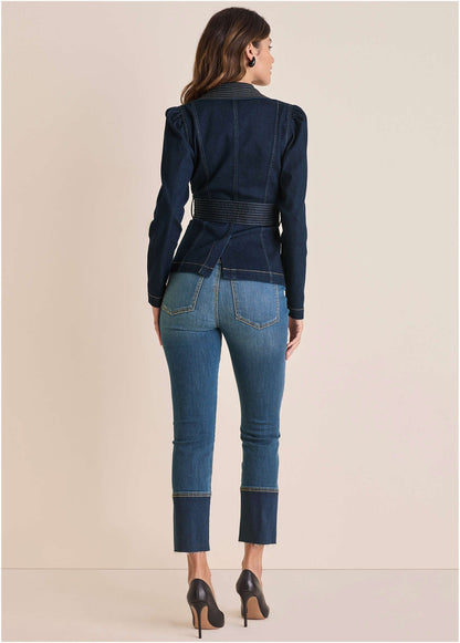Puff Shoulder Denim Blazer for Women - Dark Wash • Fashion | Venus Special Offer