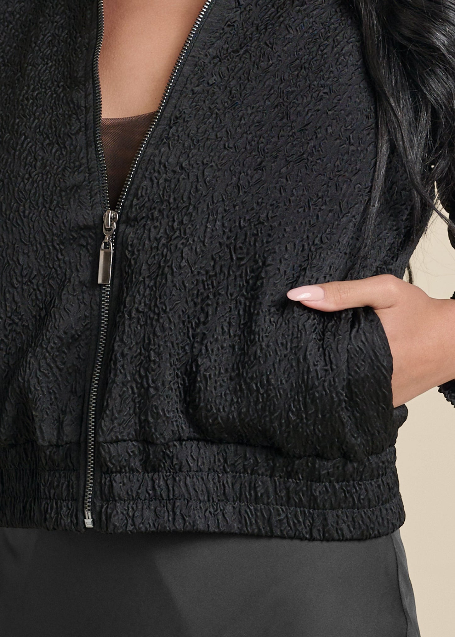 Texture Bomber Jacket - Jet Black | Venus Featured