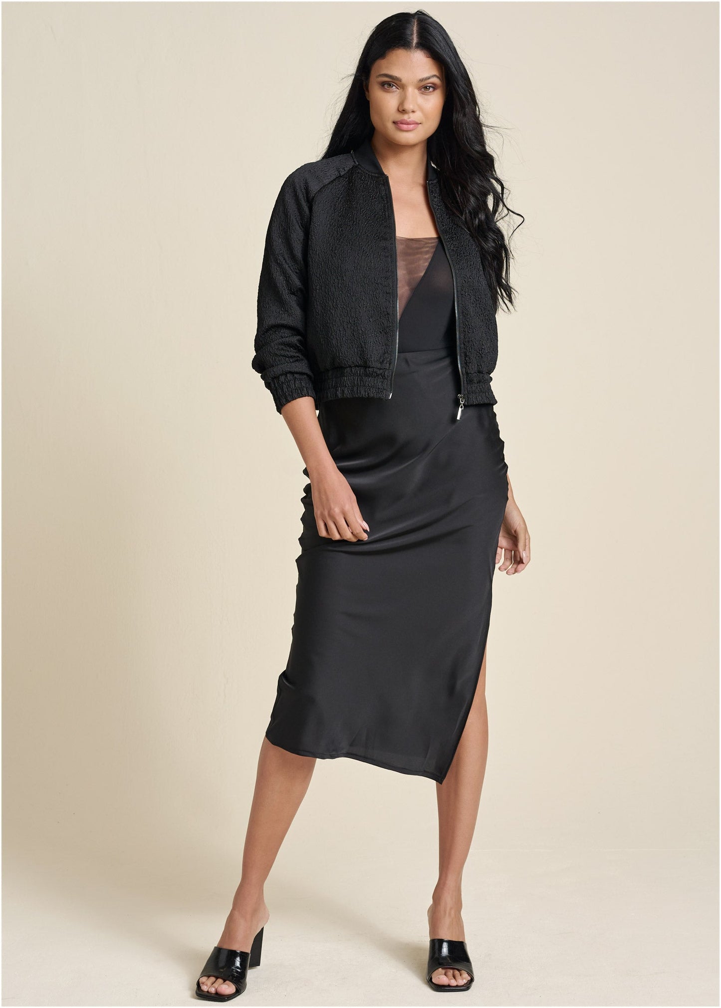 Texture Bomber Jacket - Jet Black | Venus Featured