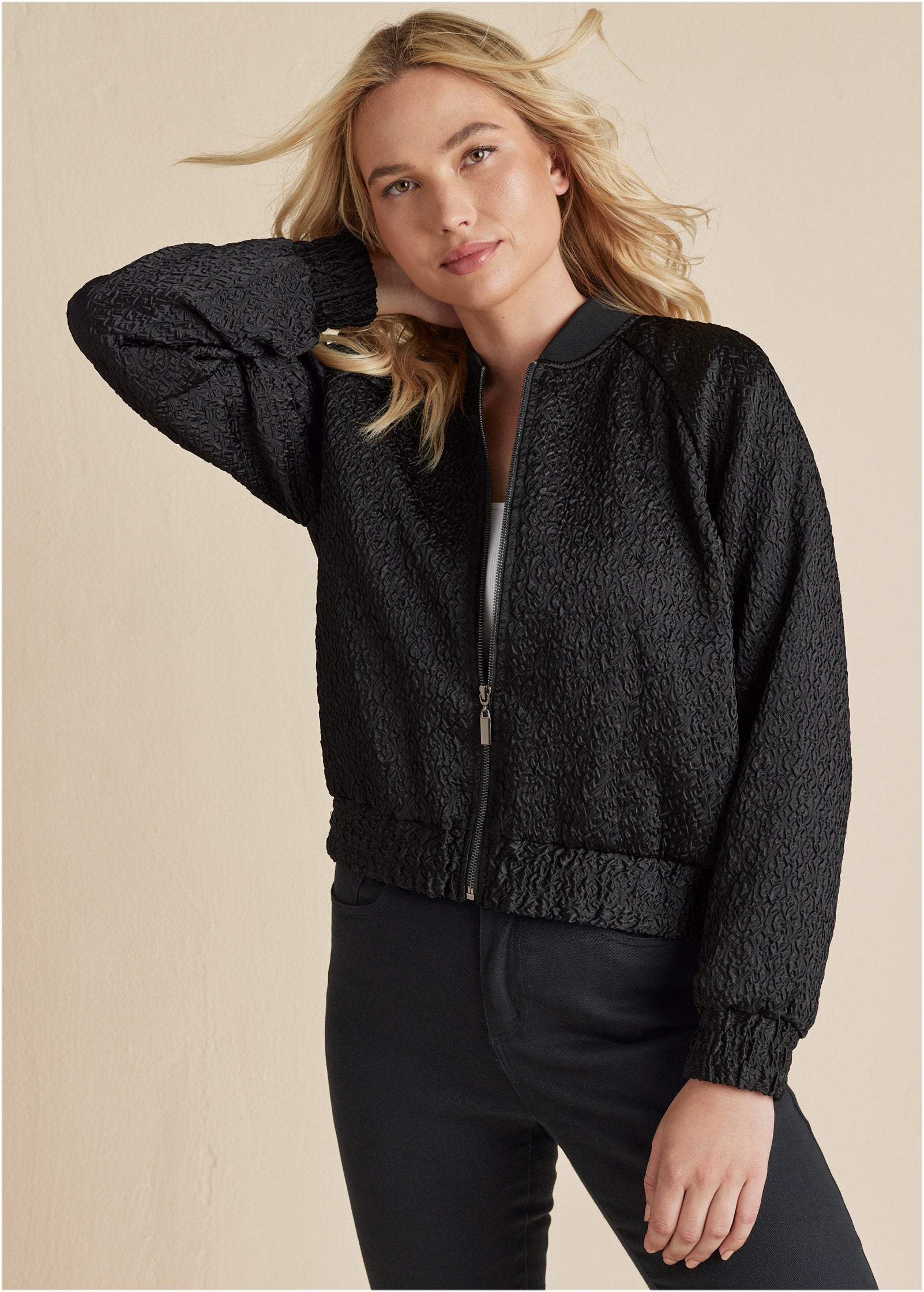 Texture Bomber Jacket - Jet Black | Venus Featured