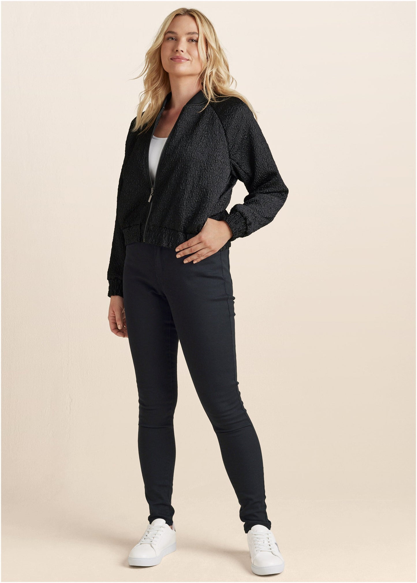 Texture Bomber Jacket - Jet Black | Venus Featured