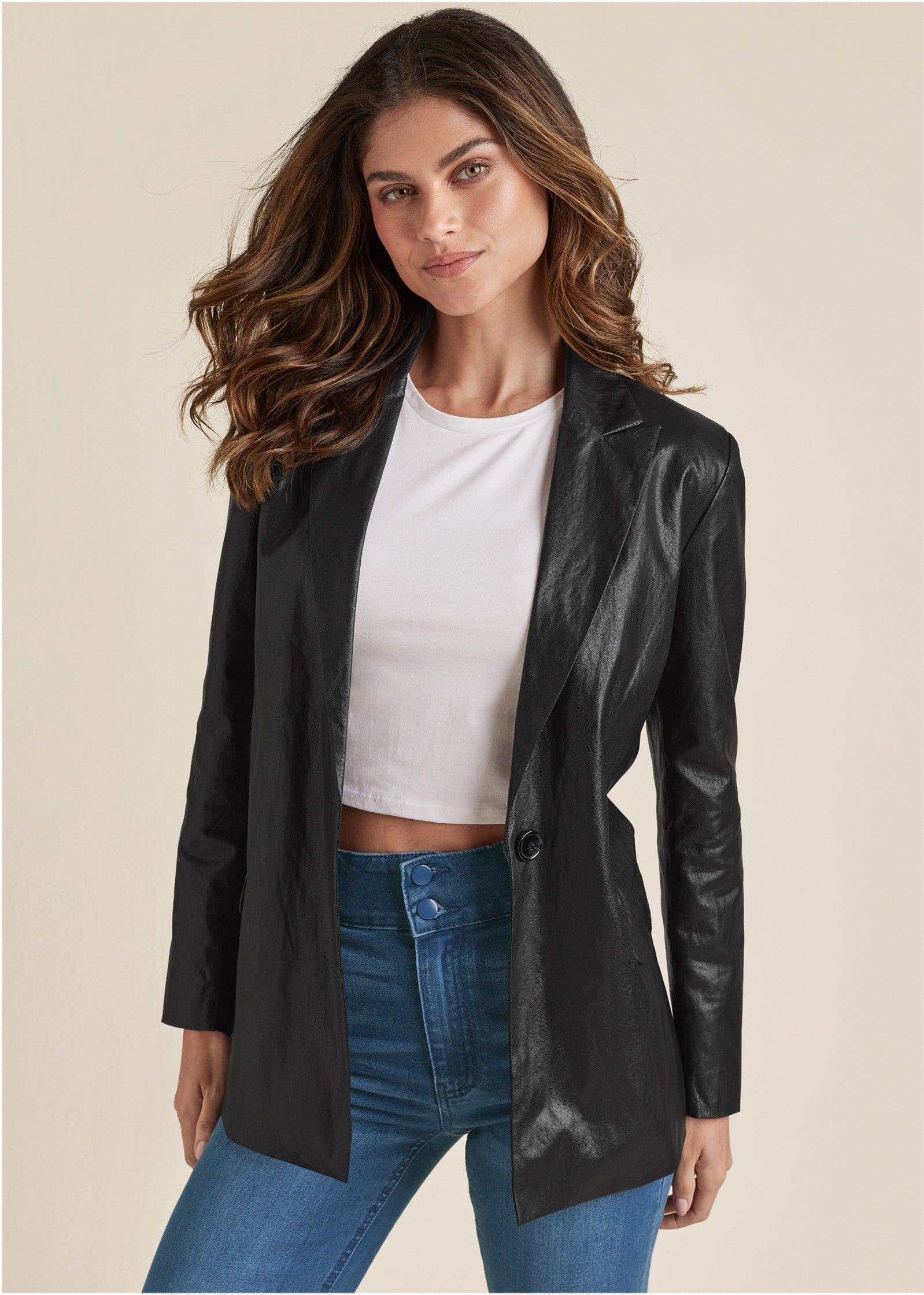 Faux-Leather Blazer - Jet Black | Venus Customer Favorite