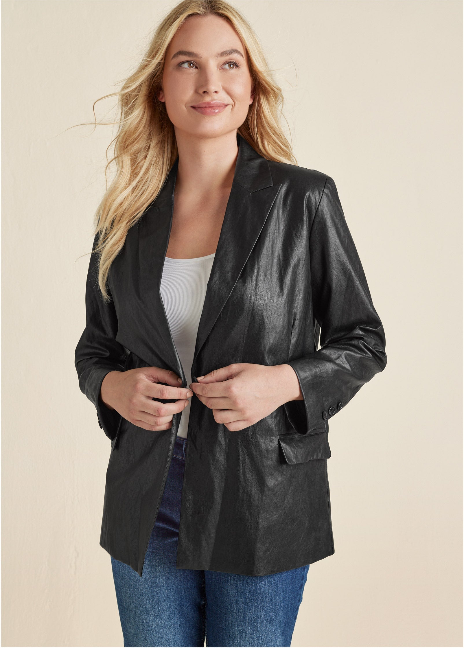 Faux-Leather Blazer - Jet Black | Venus Customer Favorite