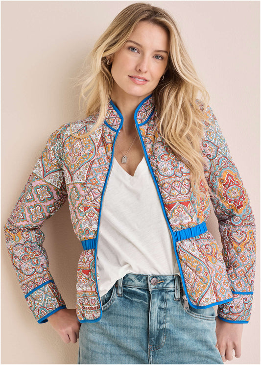 Quilted Full Zip Jacket - Medallion Golden Patchwork | Venus Limited Edition
