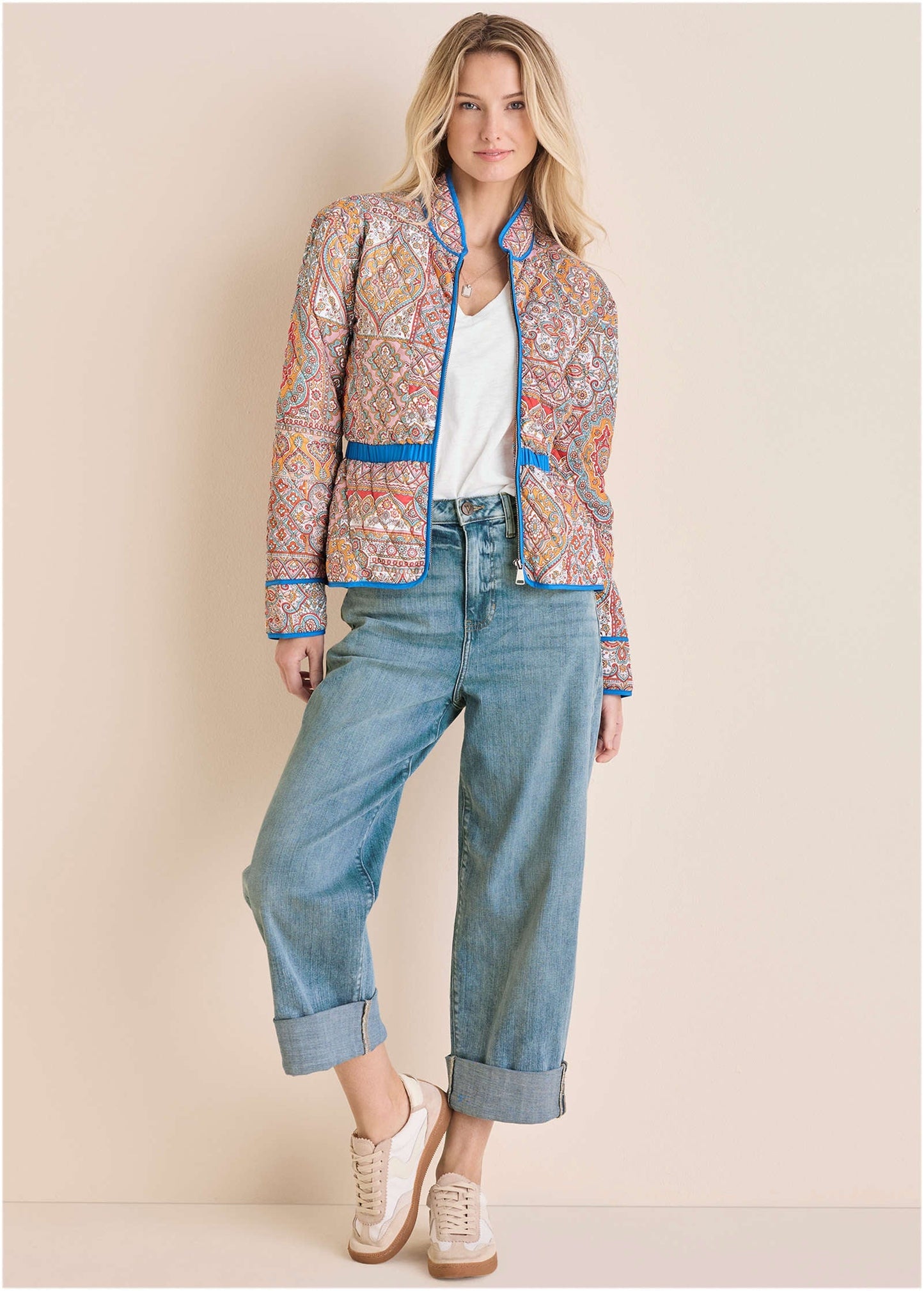 Quilted Full Zip Jacket - Medallion Golden Patchwork | Venus Limited Edition