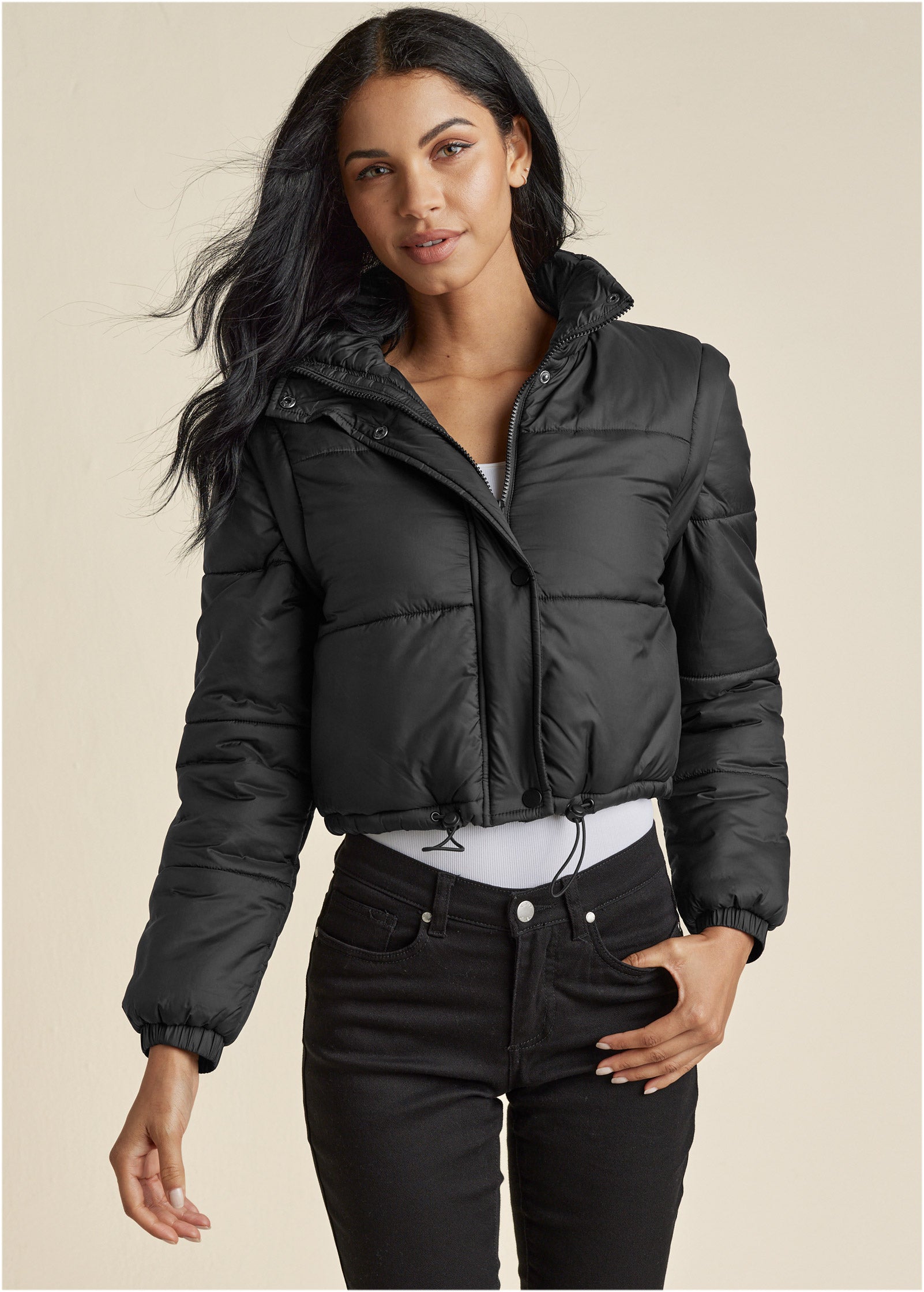 Convertible Puffer Coat - Black | Venus Sale