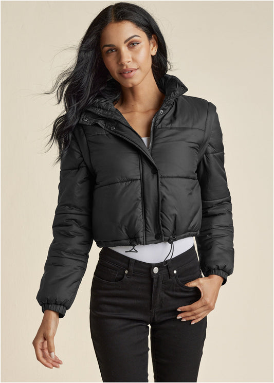 Convertible Puffer Coat - Black | Venus Sale