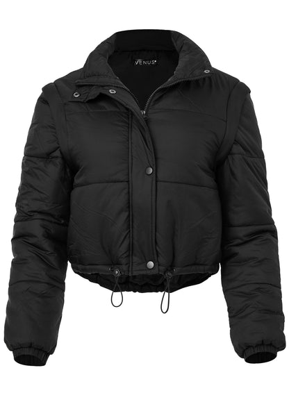 Convertible Puffer Coat - Black | Venus Sale