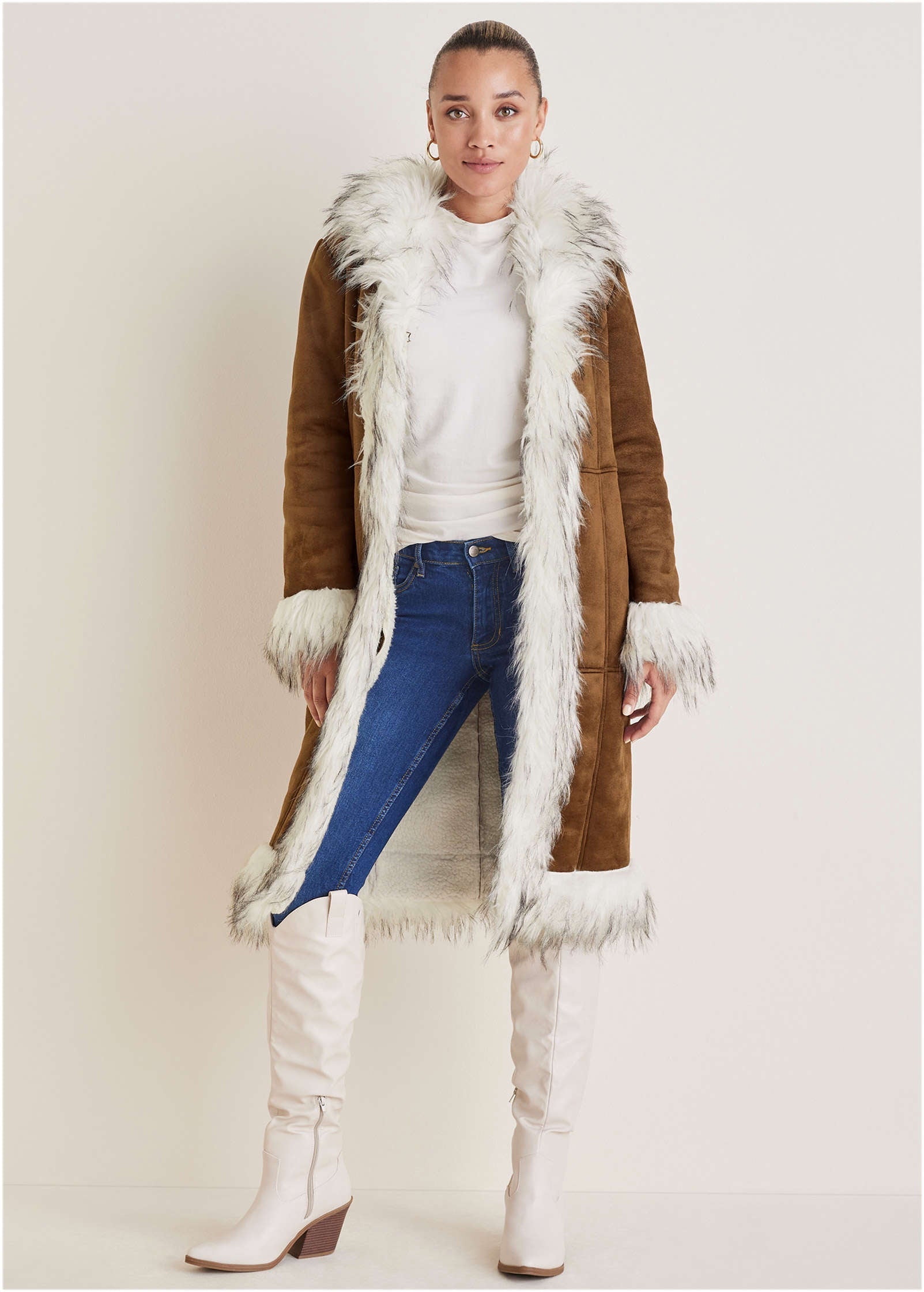 Faux Suede And Sherpa Coat - Tan | Venus Cost Saving
