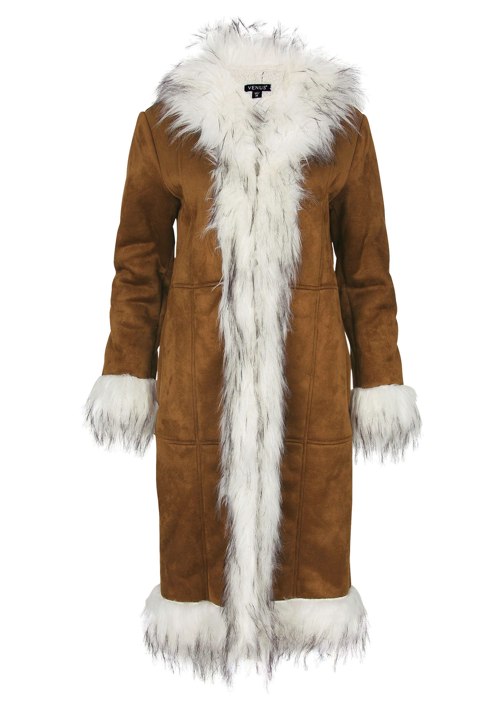 Faux Suede And Sherpa Coat - Tan | Venus Cost Saving