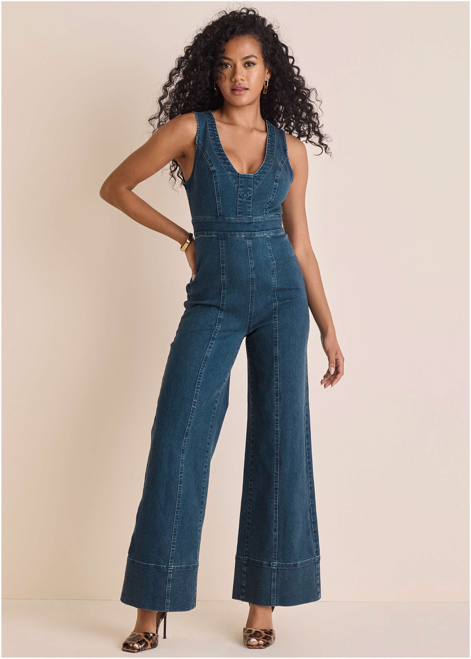 Fitted Stretch Denim Jumpsuit in Medium Wash | Fashion | Venus Affordable