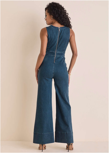 Fitted Stretch Denim Jumpsuit in Medium Wash | Fashion | Venus Affordable