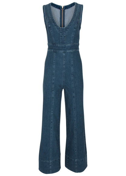 Fitted Stretch Denim Jumpsuit in Medium Wash | Fashion | Venus Affordable